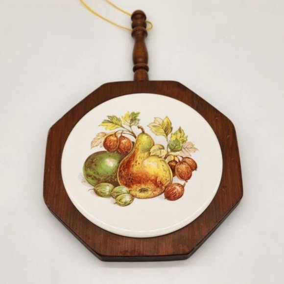 Vintage Wood & Ceramic Tile Trivets Wall Hanging Pineapple and Pear - Picture 2 of 5